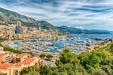 Fototapeta na wymiar View over luxury yachts and apartments in Monte Carlo, Monaco