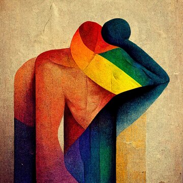 LGBTQ+ abstract illustration, geometric shapes, fabric, flag, paper, wood texture, gay pride colors, rainbow, diversity, inclusion, gay, homosexual, queer, transgender. concept art, background