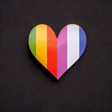 LGBTQ+ colors in the shape of a heart on a black blackground, close up. Photo realistic, concept art, background, illustration