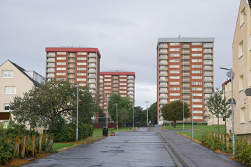 Obraz na płótnie Canvas Council flats in poor housing estate with many social welfare issues in LInwood