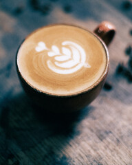 Latte art. feather, coffee