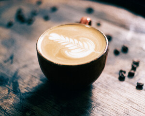 Coffee, latte art, feather