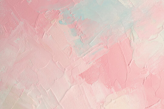 Fototapeta Modern oil and acrylic smear blot canvas painting wall. Abstract texture pastel pink, beige color stain brushstroke texture background. Contemporary art.