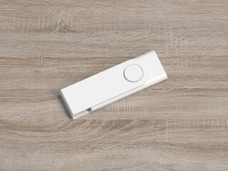 3D illustration. White pendrive isolated on wodden background