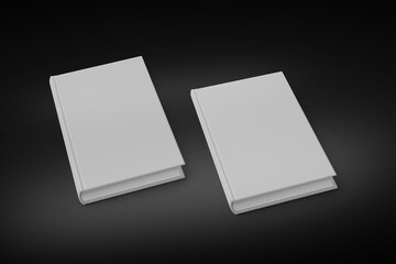 3D illustration. White thick books isolated on black background