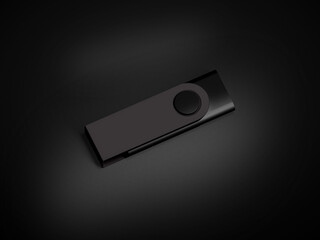 3D illustration. Black pendrive isolated on black background