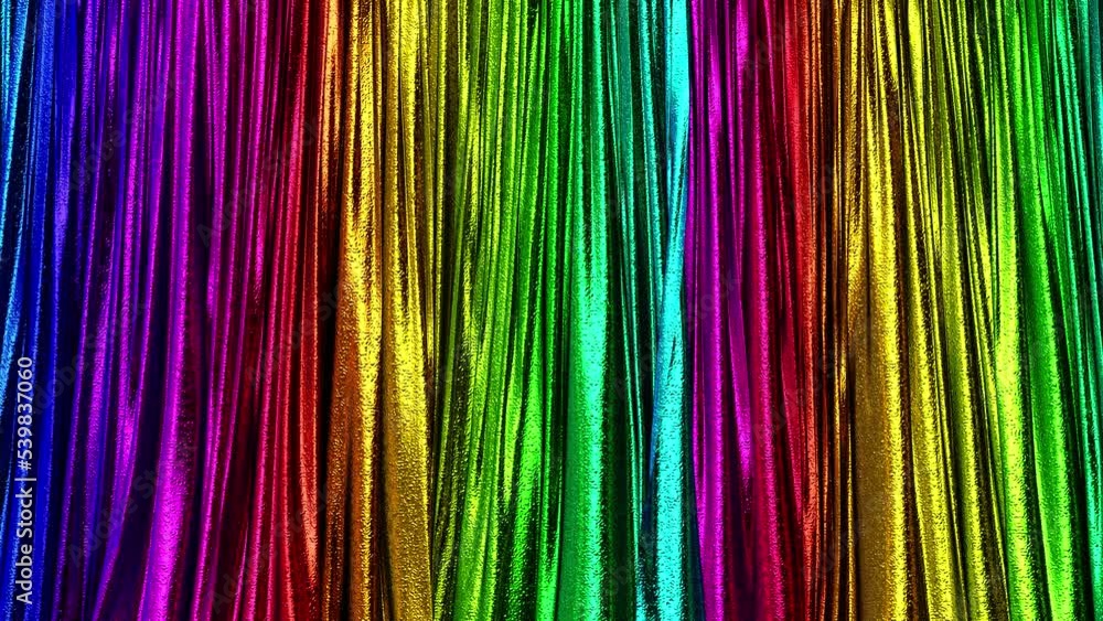 Aufkleber realistic 3d animation of the fancy rainbow gradient glossy metallic textured show stage curtain ren