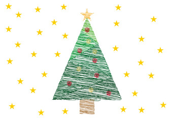 &Aacute;rbol de navidad hecho con trazo y rodeado de estrellas.