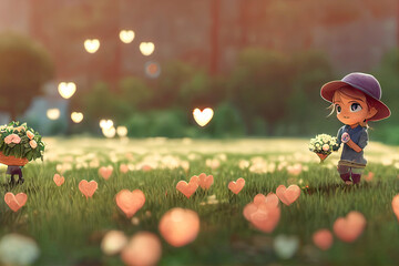 Valentinstag und Muttertag mit Liebe geschenkt Backdrop Hintergrund AI Digital Graphic Illustration - obrazy, fototapety, plakaty