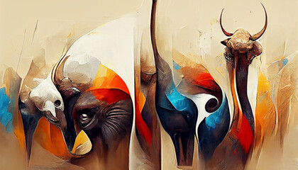 Surreal abstract pattern with different animals of africa. Digital illustration. - 539837883