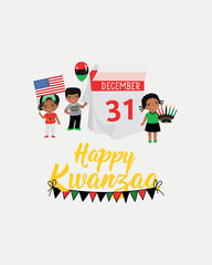 Happy Kwanzaa card. Congratulations on the Kwanzaa sixth day. African American holidays, December 31