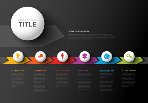 Simple Dark Six Sphere Steps Infographic Template