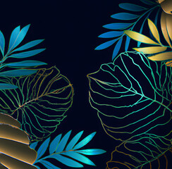 Fototapeta na wymiar Illustration of botanical tropical banner for wall decoration, wallpaper, textile, decor
