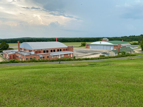 Tuskegee, Alabama: Tuskegee Airmen National Historic Site. Historic Core of Moton Field. Hangars 1 and 2, Control Tower, Skyway Club. Training area for WWII African American airmen, Red Tails.