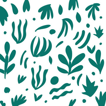 A pattern of green plants under water.