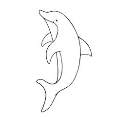 Linear sketch of an aquatic mammal dolphin.Vector graphics.