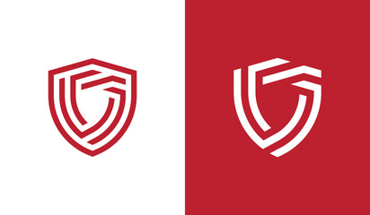 Shield Monogram Logo Concept icon sign symbol Design Element Line Art Style. Security, Defence, Guard Logotype. Vector illustration template