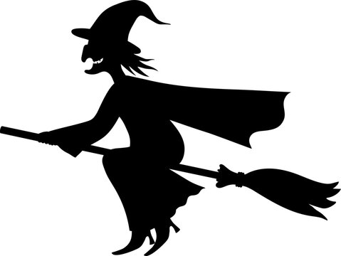 Witch on a broom. Silhouette. 