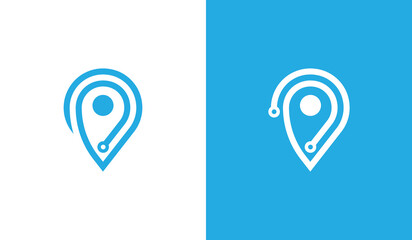 Location Pin Tech Logo Concept symbol sign icon Element Design Line Art Style. Point, Place, Technology Logotype. Vector illustration template