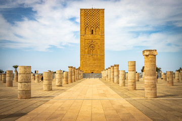 minaret of the mosque, hassan tower, rabat, morocco, north africa, columns, 