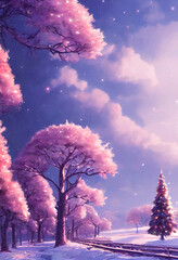 christmas landscape wallpaper, beautiful winter scenery with christmas trees and snow