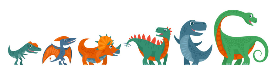Dinosaurs set. Vector colorful flat icon isolated on white.