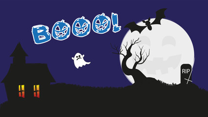 art, background, banner, bat, black, card, celebration, face, ghost, halloween, happy halloween, horror, moon, navy blue, october, rip, scary, spooky, town, tree, wallpaper