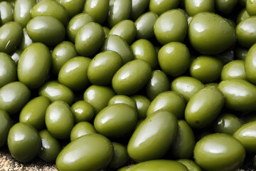 green olives, a source of olive oil, and a breakfast food item