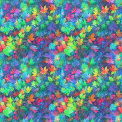 Bright painted leaves of different colors in the style of impressionism - seamless texture.