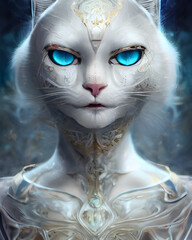 Illustration Close Up Portrait Beautiful White Cat Cyborg