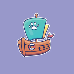 Cute cartoon ship in vector illustration. Isolated object vector. Flat cartoon style