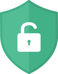 Padlock icon flat, unlocked, flat design illustration. Shield security with lock symbol. Protection, safety, password security