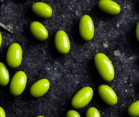 green olives, a source of olive oil, and a breakfast food item