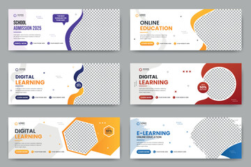 Online education social media cover banner template and web banner set. school admission facebook cover banner template - obrazy, fototapety, plakaty