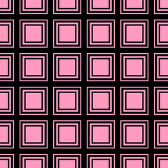 Abstract geometric seamless pink pattern Repeating background. Geometric motif Fabric design Textile swatch. Fashion garment scarf wrap squares all over print Pink and Black Square Grid texture EPS 10