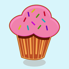 pink cupcake with colorful sprinkles
