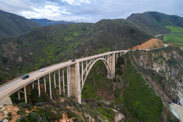 Fototapeta na wymiar Bixby Creek Bridge also known as Bixby Canyon Bridge, on the Big Sur coast of California, is one of the most photographed bridges in California. USA