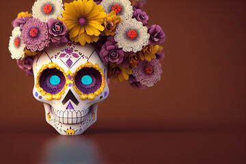 Day of the Dead, Dia de los muertos, skull and flowers