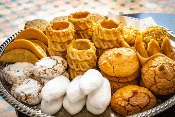 Wall murals Morocco cookies on a plate, moroccan pastries, arabic food, morocco
