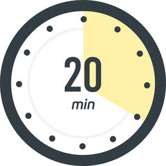 Timer, clock, stopwatch isolated icon. 20 min. Label cooking time. Illustration