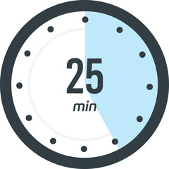 Timer, clock, stopwatch isolated icon. 25 min. Label cooking time. Illustration