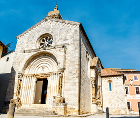 Fototapeta na wymiar Exterior of the Collegiata di San Quirico a San Giulietta church in San Quirico d'Orcia, Tuscany, Italy, Europe