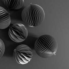 Black and white Christmas ornament paper decoration 3D Rendering, 3D Illustration