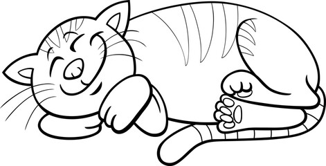 cartoon sleeping cat comic animal character coloring page