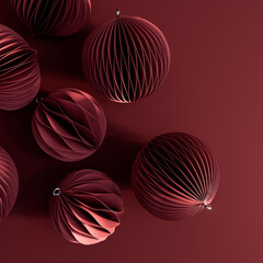 Christmas ornament paper decoration on dark red background 3D Rendering, 3D Illustration