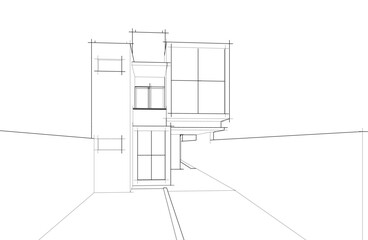 Linear architectural sketch of house 
