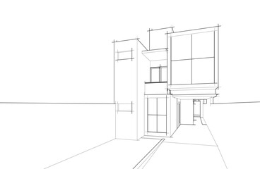 Linear architectural sketch of house 