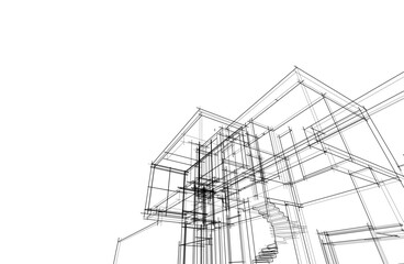 Linear architectural sketch of house 