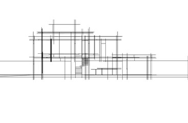 Linear architectural sketch of house 