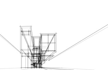 Linear architectural sketch of house 